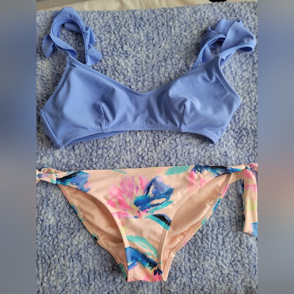 Blue and Floral Bathing Suit